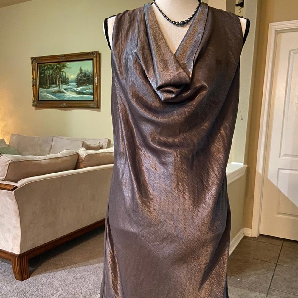 Michael Kors Cowl Neck Sheath Metal Gray Dress 6